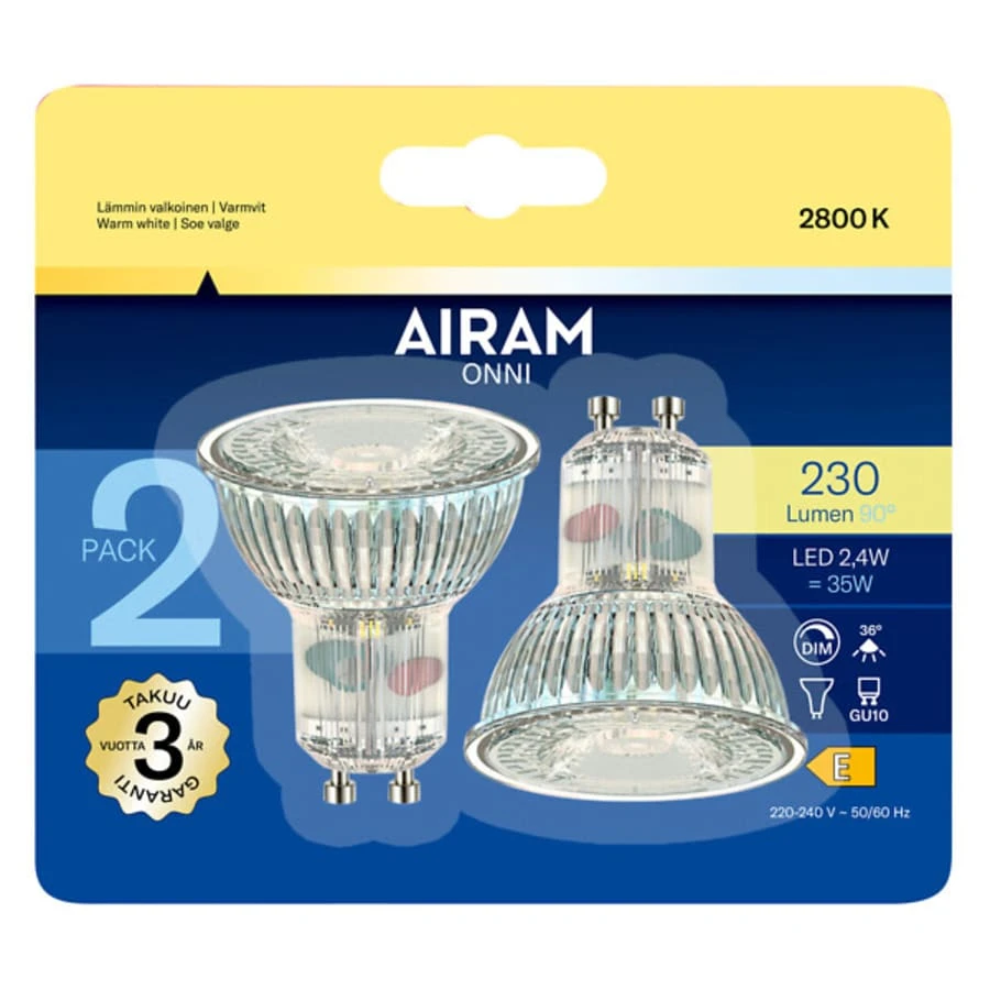 Airam GU10 3,8w 280lm 2pack Himm Ledkohdelamppu 3 Airam GU10 3,8w 280lm 2pack Himm Ledkohdelamppu