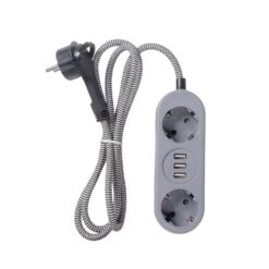 Airam 23 Airam 2-os. 3xUSB 1,5m Harmaa Jatkojohto