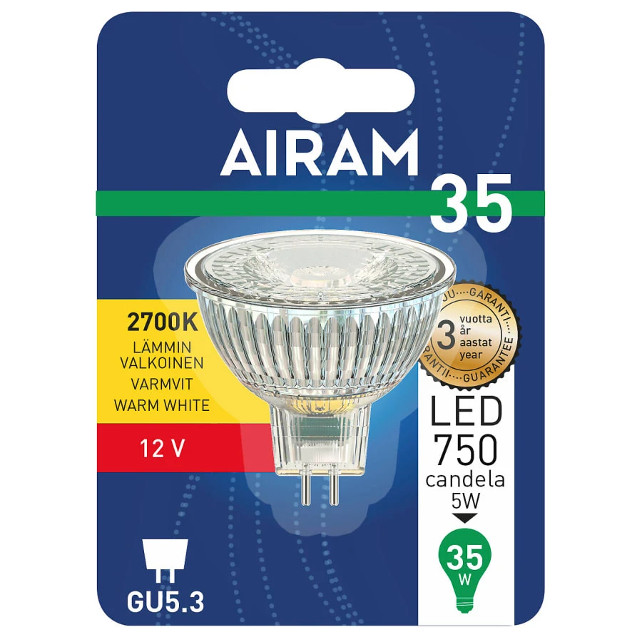 Airam GU5,3 MR16 12V 4,5W 2700K 400lm Led Kohdelamppu 4 Airam GU5,3 MR16 12V 4,5W 2700K 400lm Led Kohdelamppu - Image 2